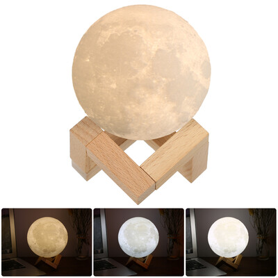 

18cm Diameter PLA USB Rechargeable 3D Printing Moon Light 3-Colors Dimmable Touch Sensor Control Luna Night Lamp Bedroom Decor wit
