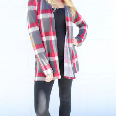 

Women Long Sleeve Slim Formal Cardigan Coat Open Front Long Sleeve Plaid Jackets