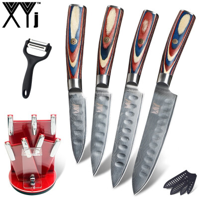 

XYj Damascus Steel Cooking 6pcs Set Sharp Blade Chef Knife Peeler Knife Stand Kitchen Tools