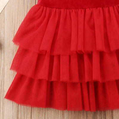 

Cute Kids Baby Girls Christmas Red Layered Pageant Party Tulle Dress Dresses