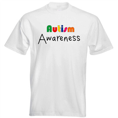 

Autism Awareness Rainbow Colourful Text Word Art Charity Party Mens T Shirt- White Mens Tee