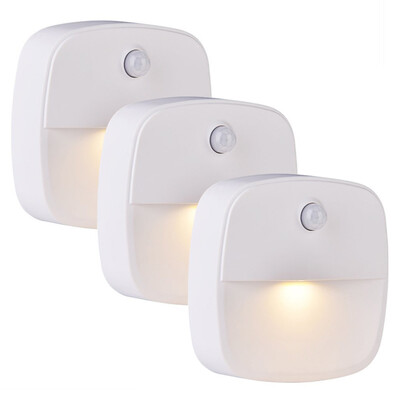 

3-Pack Warm White LED Motion Sensor Stick-On Night Light Cordless Battery-Powered Auto Night Lamp for Bedroom Bathroom Kitchen Hal