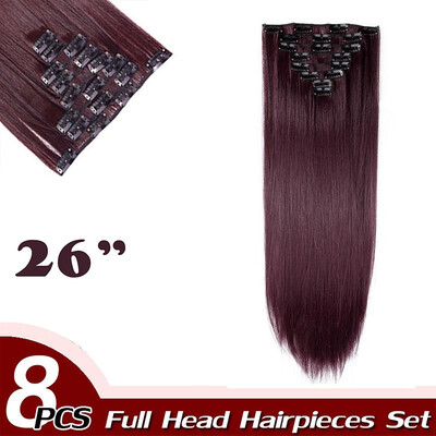 

Curly Full Head Clip Synthetic in Hair Extensions 8 Piece 18 Clips Hairpiece Long Wave for Women