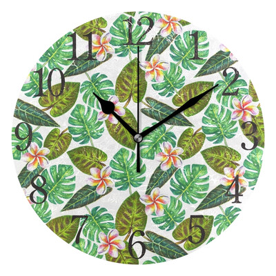 

Wall Clock Arabic Numerals Design Tropical Exotic Plants Round