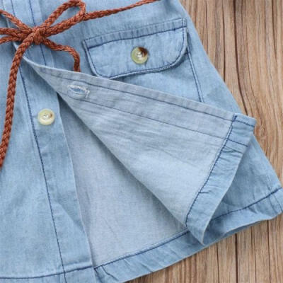 

Baby Kids Girl Denim Short Mini Dress Jean Long Sleeve Casual Party Shirt Dress