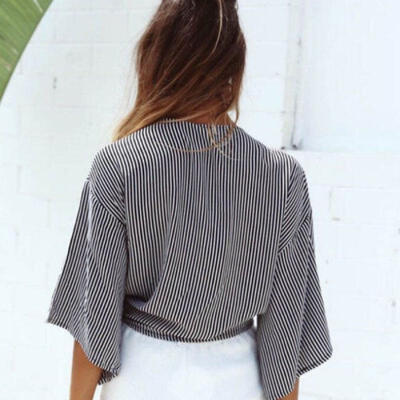 

Women Summer Off Shoulder Crop Top Long Sleeve Casual Loose Shirt Fashion Blouse