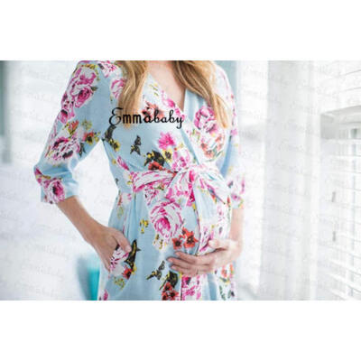 

AU Pregnant Women Floral Sleepwear Kimono Pajama Maternity Robe Nightwear Dress