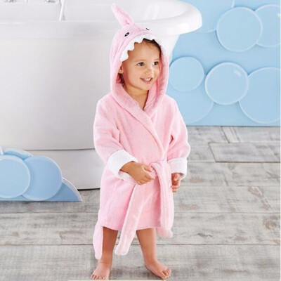 

Outdoor Let the Fun Begin Blue Shark Robe Cotton Cartoon Hooded Small Bathrobe