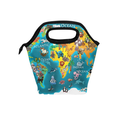 

Lunch Bag Tote Bag Animals World Map Travel Picnic Organizer Lunch Holder Handbags Lunch Bag Box for Office