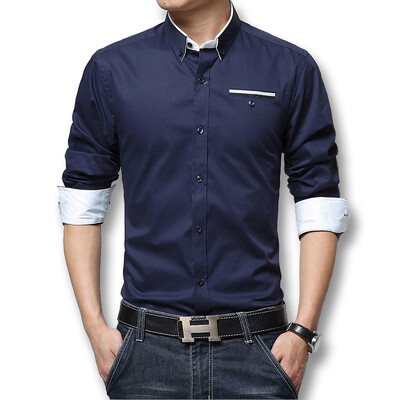 

Free Shipping Men Casual Dress Shirts 2016 New Mens Fashion Shirts Long Sleeved Slim Fits Shirts Cotton Hot Sale Autumn Spring