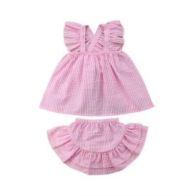 

AU Kids Baby Girl Stripe Vest Top Skirts Shorts 2pcs Outfits Set Sunsuit Clothes