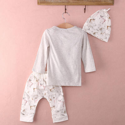 

UK Stock Infant Baby Girl Bunny Cotton Tops Pants Hat Home Outfits Set Clothes