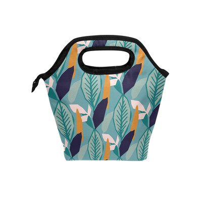 

Lunch Bag Tote Bag Pink Green Leaves Travel Picnic Organizer Lunch Holder Handbags Lunch Bag Box