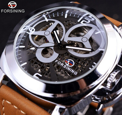 

Forsining Windmill Designer Brown Suede Strap Men Watch Top Brand Luxury Automatic Skeleton Watch Sport Military Watch Clock Men