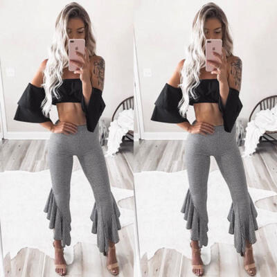 

Womens Asymmetric Frill Hem Ruffle Party Pants Palazzo Cigarette Trousers