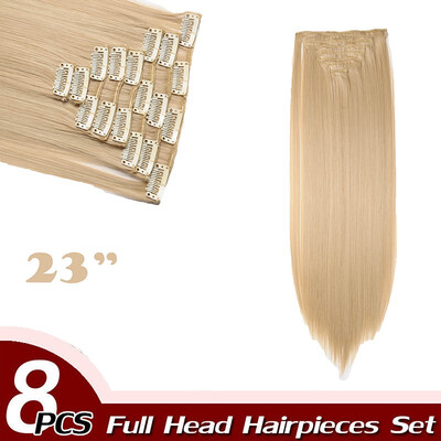 

Full Head Clip Synthetic in Hair Extensions 8 Piece 18 Clips Hairpiece Long Wave Curly Straight for Women