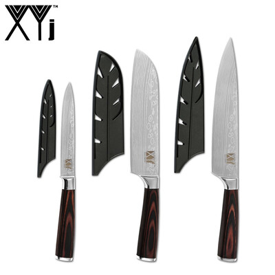 

XYj 3pcs Kitchen Stainless Steel Knives Set Damascus Veins Blade Chef Santoku Utility Knives