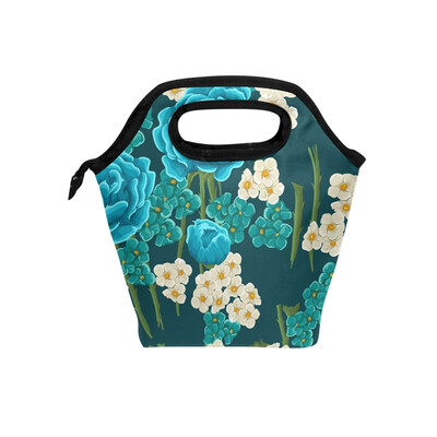 

Lunch Bag Tote Bag Blue White Flower Travel Picnic Organizer Lunch Holder Handbags Lunch Bag Box
