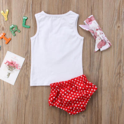 

New 3PCS Toddler Baby Girl Clothes Cotton Tops Short Pants Headband Outfits Sets