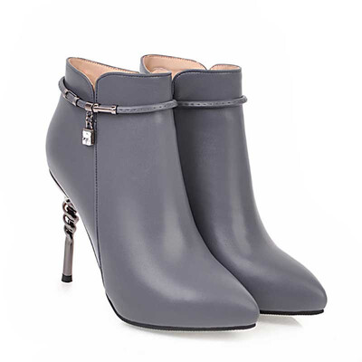

IDIFU Womens Dressy Strap Pointed Toe Side Zipper Short Boots Stiletto High Heels Ankle Booties