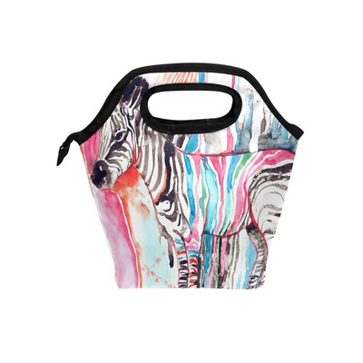 

Colorful Zebra Lunch Bag Tote Travel Picnic Insulated Handbags Portable Zipper Lunch Bag Box