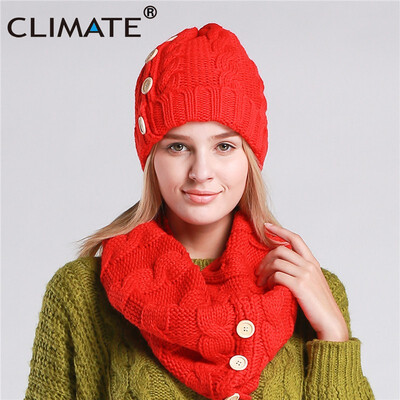 

CLIMATE Women Fashion Warm Set Collar Hat Sets Winter Female Women Lady Beanie Thick Bonnet Collar Set Women Comfortable Collar
