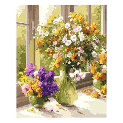 

UpperX DIY Oil Painting By Numbers Wall Pictures For Living Room Coloring By Numbers Canvas European Style Vase Flowers