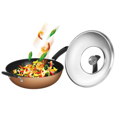 

Baijie gold fine iron non-stick pan wok healthy iron pot smoke-free cooking pot stainless steel cover induction cooker general pot CG3216-T