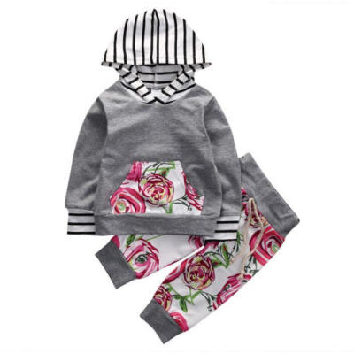 

UK Newborn Infant Baby Girls Tops HoodieFloral Pants 2PCS Outfits Clothes Set