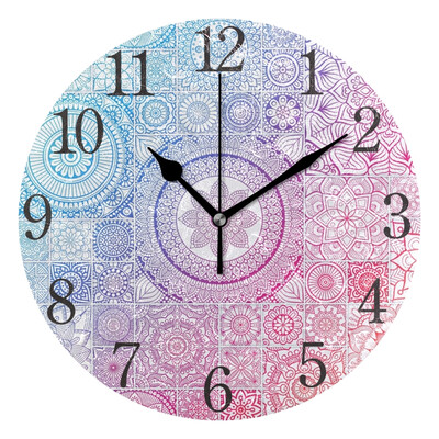 

Wall Clock Mandala Colorful Round Wall Clock Arabic Numerals Design