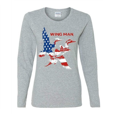 

Wingman Duck Hunting Womens Long Sleeve Tee Stars&Stripes Mallard Waterfowl