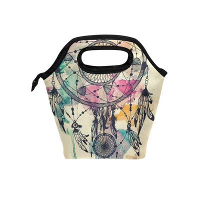 

Lunch Tote Bag Feather Wind Chimes Travel Picnic Insulated Lunch Handbags Portable Zipper Lunch Bag Box