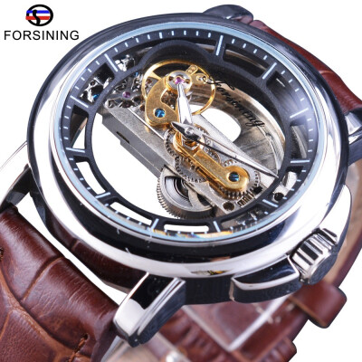 

Top Brand Forsining Luminous Transparent Hollow Vintage Genuine Leather Fashion Open Work Skeleton Men Automatic Watches