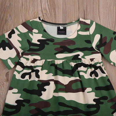 

Kid Baby Girl Child Army Green Camouflage Casual Short Loose Mini Dress Outfit