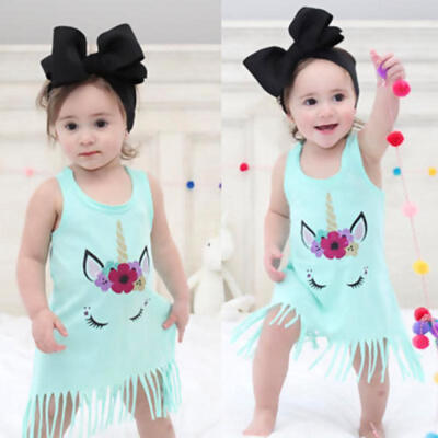 

Summer Unicorn Kids Baby Girls Toddler Tassel Party Princess Casual Dress Skirts