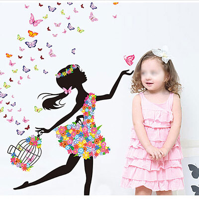 

MyMei Magic Fairy Bright Flower Heart-Shaped Garland Pink Dress Maid Wall Sticker For Girls Room Decoration