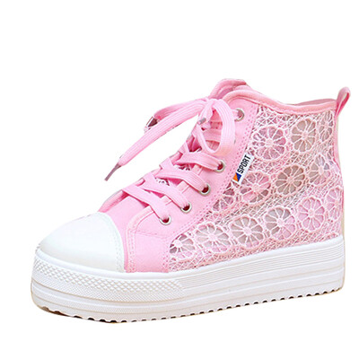 

Girl Lace Round Toe hollow Platform Wedge Shoes High top Casual Sneaker