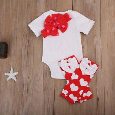 

Infant Toddler Baby Love Romper BodysuitLeg Warmers Bow Headband Outfits Set