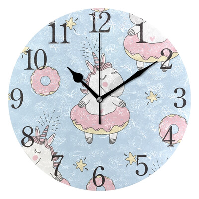 

Wall Clock Cute Cartoon Unicorn And Donuts Round Wall Clock Arabic Numerals Design