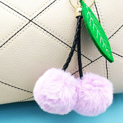 

Free Shipping Cherry Pompon Prunus Phone Case Straps Cherries Hair Balls Keychain Key Chains Poms Cars Pendant Bags Plush Toy