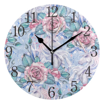 

Wall Clock Unicorn And Rose Vignette Round Wall Clock Arabic Numerals Design