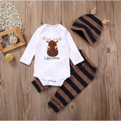 

Newborn Baby Girls Kids Tops Romper Pants Hat 3PCS Outfits Set Christmas Clothes