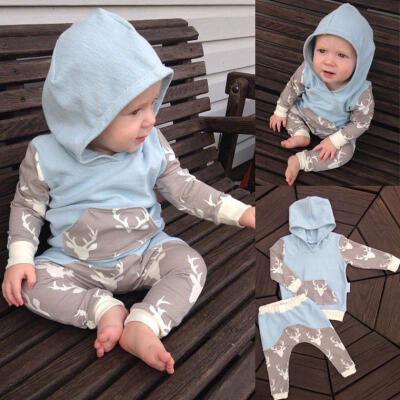 

UK Newborn Baby Kids Boys 2Pcs Deer Outfit Hoodie Coat Tops Pants Set Clothes ba