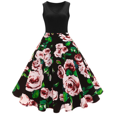 

Vintage Print A Line High Waisted Dress