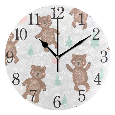 

Wall Clock Arabic Numerals Design Cute Bear Similing Round