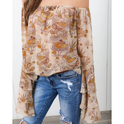 

Women Boho Petal Sleeve Off Shoulder Tops Summer Casual Floral Print Blouse 6-14