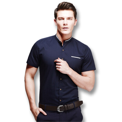 

New Summer Men Shirts 2016 Hot Sale Men's Short Sleeves Shirts Solid Stand Collar Casual Men Slim Fits Shirts Plus Size M-5XL
