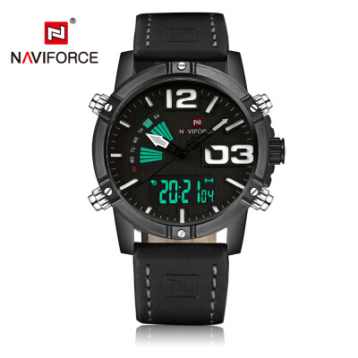 

NAVIFORCE New Dual Display Quartz Digital Men Sports Watch Leather Strap Backlight Water-Proof Man Casual Wristwatch Chrono Milita