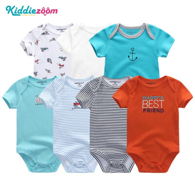 

7PCSLot Print Cartoon Baby Girls Clothes Bodysuits Clothing Sets Baby Boy Clothes Cotton Newborn Rompers Short Sleeve Babywear