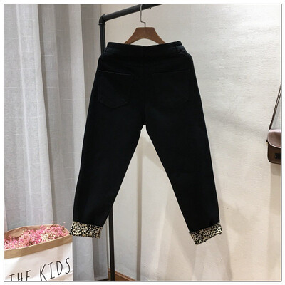 

2018 Korean fashion autumn&winter new pure color jeans thickened casual harem pants